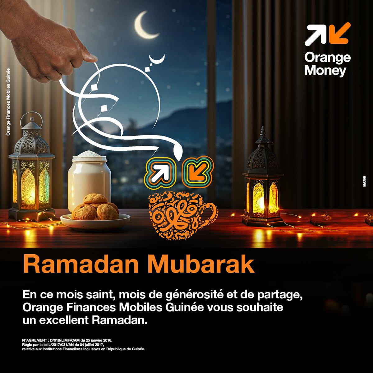 Ramadan Mubarak 🌙
En ce mois sacré, plaçons la foi, la patience et la solidarité au cœur de nos actions.

Que cette période soit une source d’apaisement et d’unité pour tous.

Nous vous souhaitons un Ramadan béni et serein.

#RamadanMoubarak #OrangeMoney