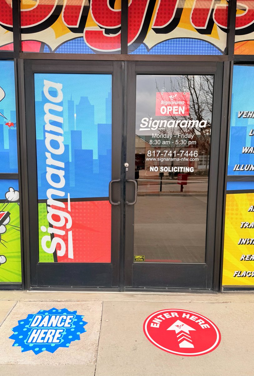 SignaramaNFW's tweet photo. Don’t forget about the floor 👀✨
Indoor &amp; outdoor floor decals are a FUN and eye-catching way to advertise, direct traffic, promote a product, or just add a bold pop of personality to your space! Durable, slip-resistant, and fully customizable — the possibilities are endless! https://t.co/0Hvd1ejHgc