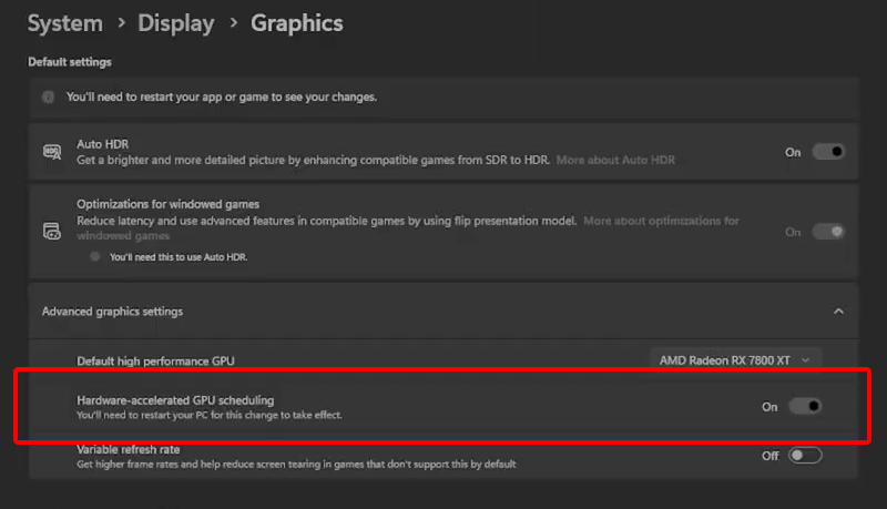 hypertune_'s tweet photo. 🚨 WINDOWS USERS 🚨

Type "Graphics Settings" into your search bar, then click "Advanced Graphics Settings", and Turn ON "Hardware-accelerated GPU scheduling" to reduce CPU load🙌 https://t.co/Sm3bdYiXOG