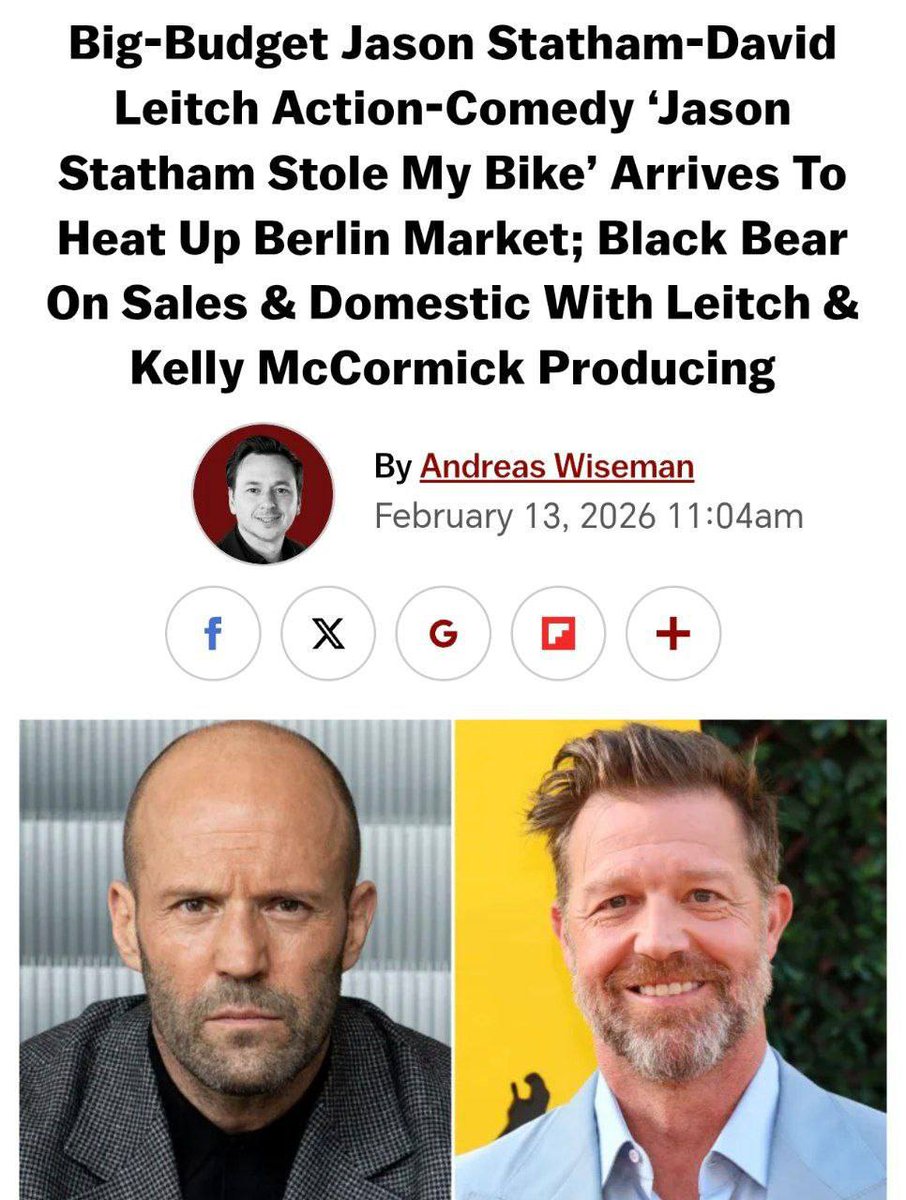 aniwispcom's tweet photo. 🎬 #JasonStatham plays… Jason Statham

He’ll star in the action comedy “Jason Statham Stole My Bicycle.”

Directed by #DavidLeitch (#Deadpool2).

Plot under wraps. Filming starts in May. Release — 2027 at the earliest.

#Movies #FilmNews #Statham #Marvel #Films https://t.co/wnv0eJGDug
