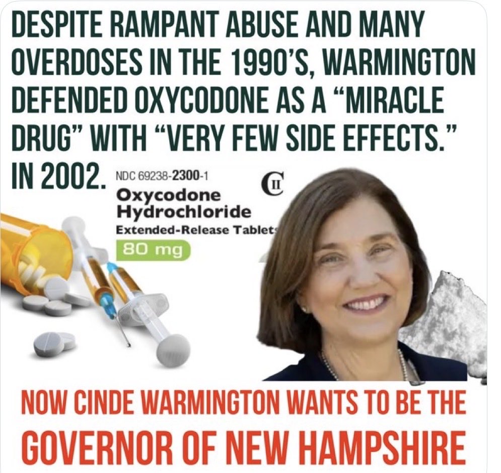 NHnewsUpdate's tweet photo. Cinde Warmington shamelessly shilled for the Sackler family and other dirty drug profiteers who caused the opioid nightmare 💉
Now she wants to be our Governor
#NHPolitics #nhdems
💊 Reseach -> https://t.co/Lp1oyjrVBH https://t.co/5x5lXO7CO8