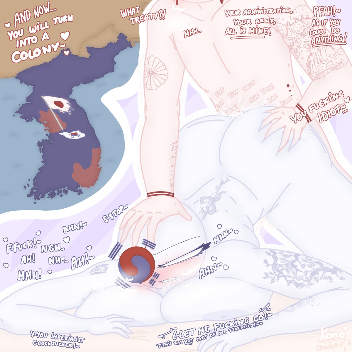🇯🇵 ~ 𝐉𝐀𝐏𝐀𝐍 𝐗 𝐊𝐎𝐑𝐄𝐀 ~ 🇰🇷
📝The treaties of the late 1800s were truly a scam for Korea...~🥰 And on the year of 1910, a hot, deep annexation arrived~ 💝🥵
#CountryHumans
#countryhumansnsfw
#countryhumansjapan
#countryhumanskorea
#nsfw
#nationplay
#politicsplay