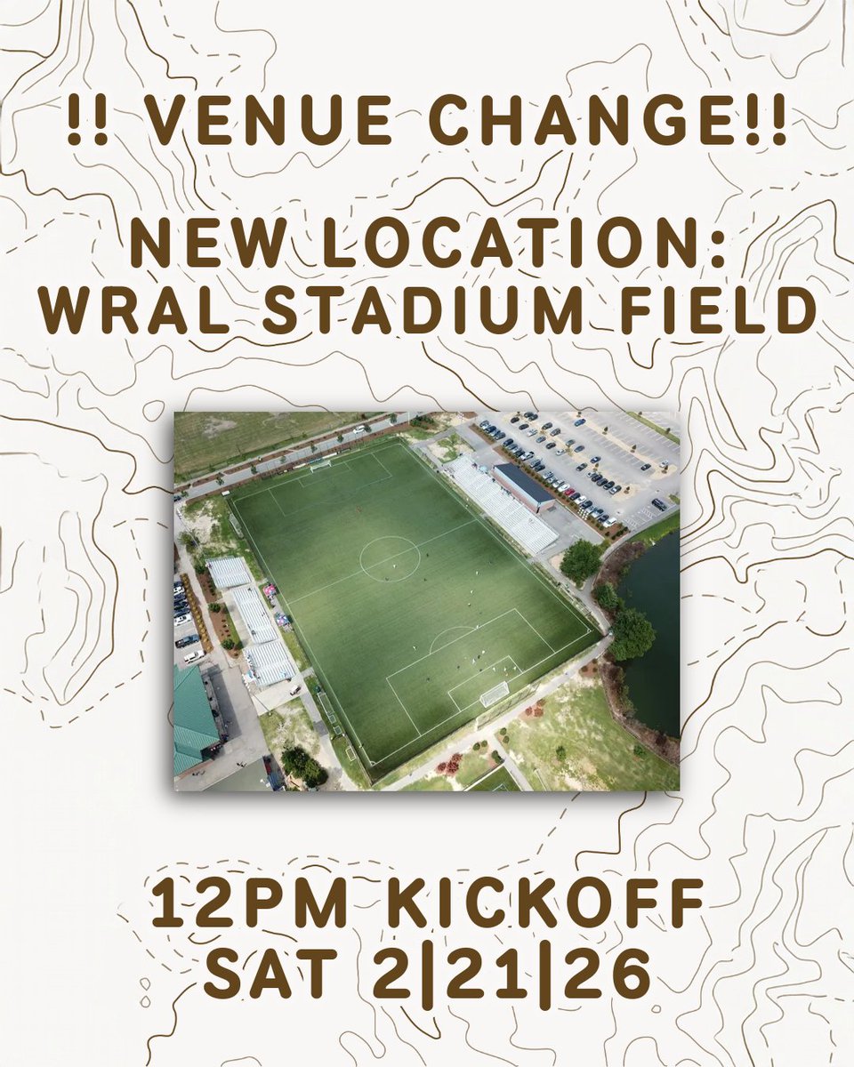 MTN2SEAFC's tweet photo. VENUE CHANGE for opening game this weekend @medicinecityfc
-Now at WRAL Stadium Field (field 6)
-Kickoff is still February 21st at 12 noon.
#trailhawks #m2sfc https://t.co/n1Z5PZhNqi