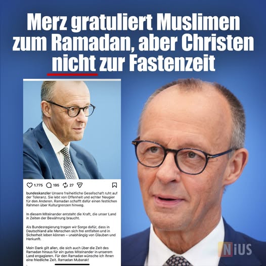 Merz gratuluje muzułmanom Ramadanu, ale chrześcijanie nie protestują Kanclerz Friedrich Merz publicznie życzy muzułmanom "Ramadan Mubarak". Jednocześnie w Środę Popielcową rozpoczyna się chrześcijański Wielki Post.