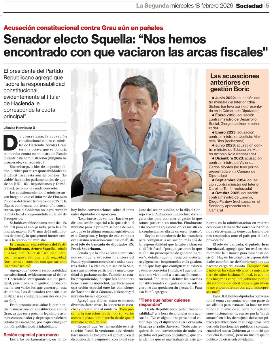 📰 Senador electo Arturo Squella:

🔴 "Nos hemos encontrado con que vaciaron las arcas fiscales"