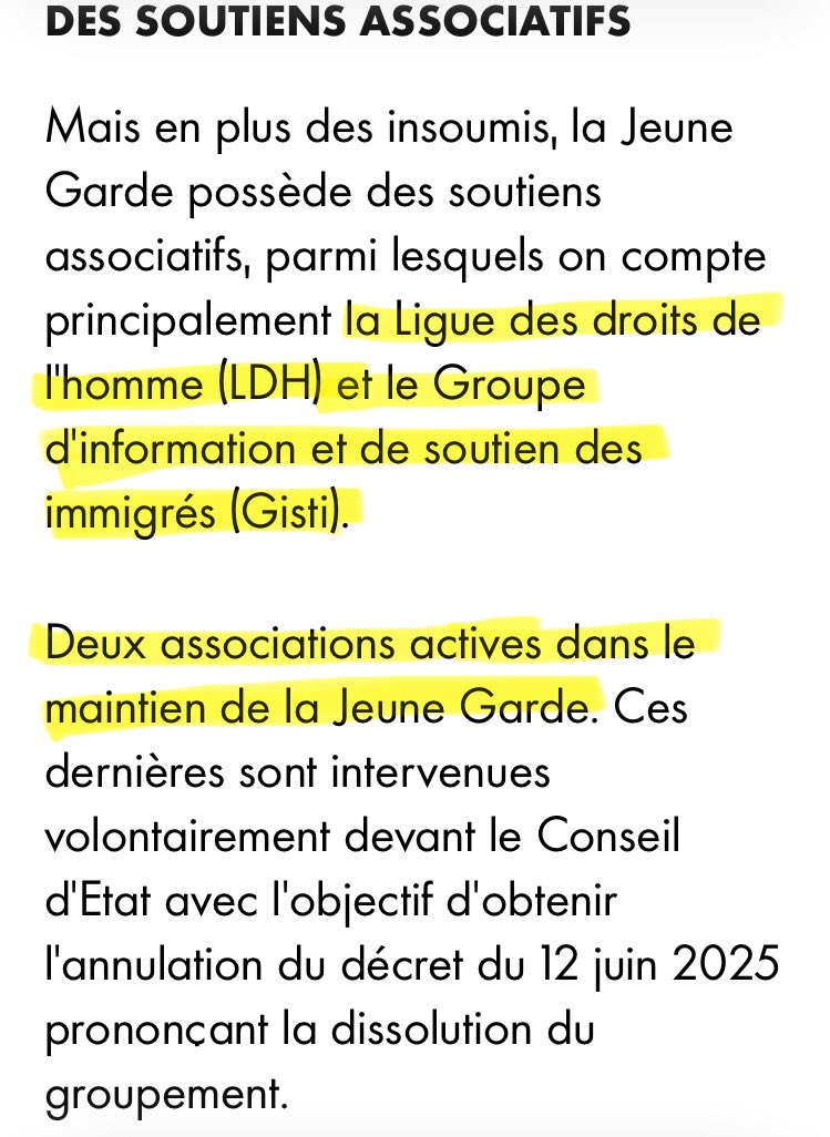 SeverineDuminy's tweet image. Parmi les nombreuses associations qui soutiennent la Jeune Garde, on trouve sans surprise des syndicats d’enseignants (FSU, Solidaires, CGT), mais également le Planning familial, SOS Racisme, la Ligue des Droits de l’homme et le Groupe d’information et de soutien des immigrés.