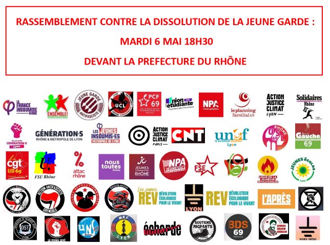 SeverineDuminy's tweet image. Parmi les nombreuses associations qui soutiennent la Jeune Garde, on trouve sans surprise des syndicats d’enseignants (FSU, Solidaires, CGT), mais également le Planning familial, SOS Racisme, la Ligue des Droits de l’homme et le Groupe d’information et de soutien des immigrés.