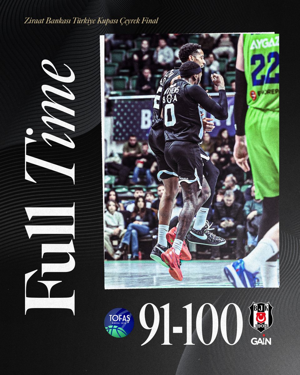 Ziraat Bankası Türkiye Kupası'nda yarı finale yükseliyoruz! 💪

Tofaş 91-100 Beşiktaş GAİN | Maç Sonucu 

#TheBlackEagleRises 🦅