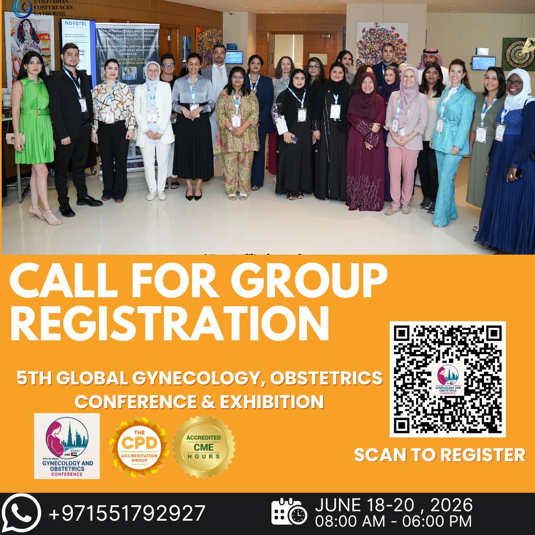 DrMansoorI35985's tweet image. …obstetrics.utilitarianconferences.com/registrationht…

#GroupRegistration #TeamRegistration #GynecologyConference #ObstetricsConference 

5th International Gynecology &amp;amp; Obstetrics Conference &amp;amp; Exhibition June 18–20, 2026 | Dubai, UA