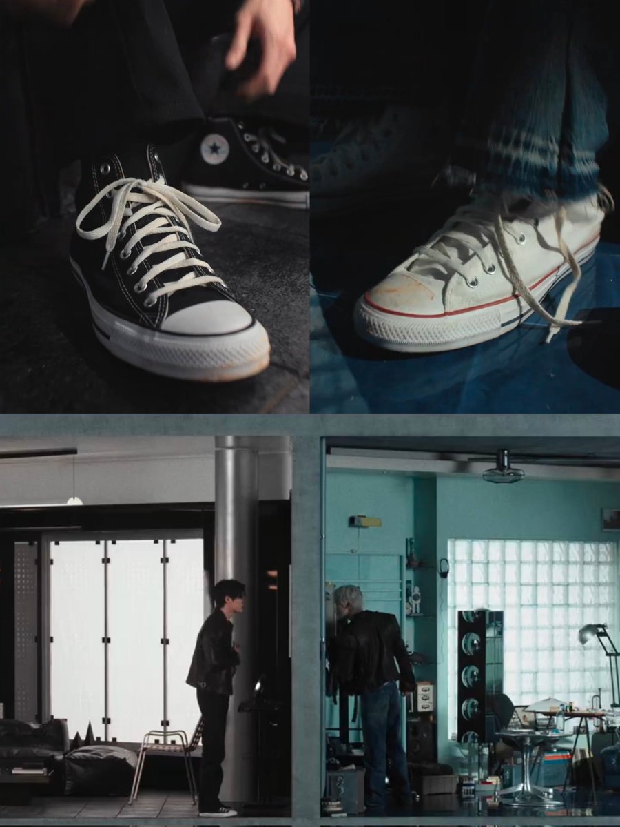 JN : ความเป็นระเบียบตั้งแต่เรื่องทรงผม ไปจนถึงการแต่งตัว ใส่เข็มขัด ตัดเล็บ เก็บชายเสื้อเข้ากางเกง ทุกอย่างต้องเนี๊ยบ ใส่รองเท้าแบบค่อยๆ ผูกเรียบร้อย มู้ดห้องโทนดำ เรียบๆ ดูนิ่ง

JM : อีกฝั่งเป็นความสบายๆ แบบไม่คิดเยอะ หยิบอะไรได้ก็ใส่เลย คือสวมเสื้อทั้งที่ตัวยังไม่ทันแห้งด้วยซ้ำ