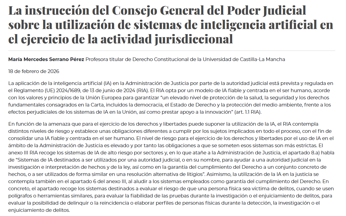 cepcgob's tweet photo. Nueva entrada en el #BlogCEPC
"La instrucción del Consejo General del Poder Judicial sobre la utilización de sistemas de inteligencia artificial en el ejercicio de la actividad jurisdiccional" por María Mercedes Serrano Pérez
https://t.co/DWKPJddHtg https://t.co/DLyp5Wh6JT