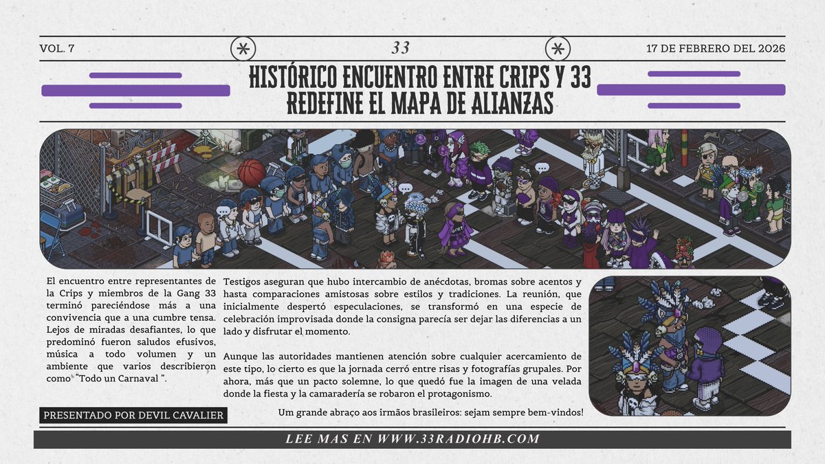 📰  𝐇𝐢𝐬𝐭𝐨́𝐫𝐢𝐜𝐨 𝐄𝐧𝐜𝐮𝐞𝐧𝐭𝐫𝐨: 𝐂𝐫𝐢𝐩𝐬 𝐱 𝟑𝟑 — 𝐕𝐨𝐥. 𝟕

Un mismo espacio.
Una noche que cambió el mapa.

Intercambio cultural, respeto mutuo y una velada que dejó claro que el poder también se construye con estrategia.

👉 Lee más en 33radiohb.com