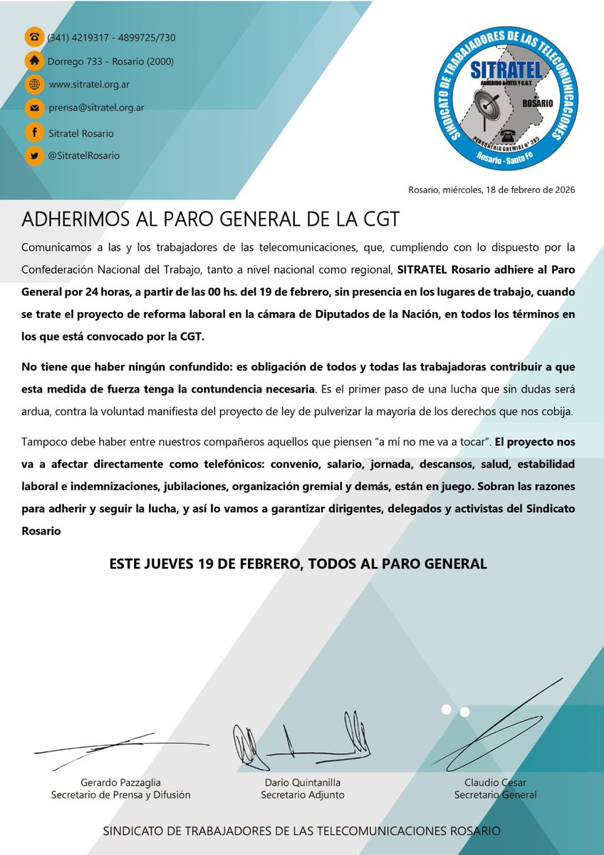 ADHERIMOS AL PARO GENERAL DE LA #CGT

ESTE JUEVES 19 DE FEBRERO,
TODOS AL #PAROGENERAL