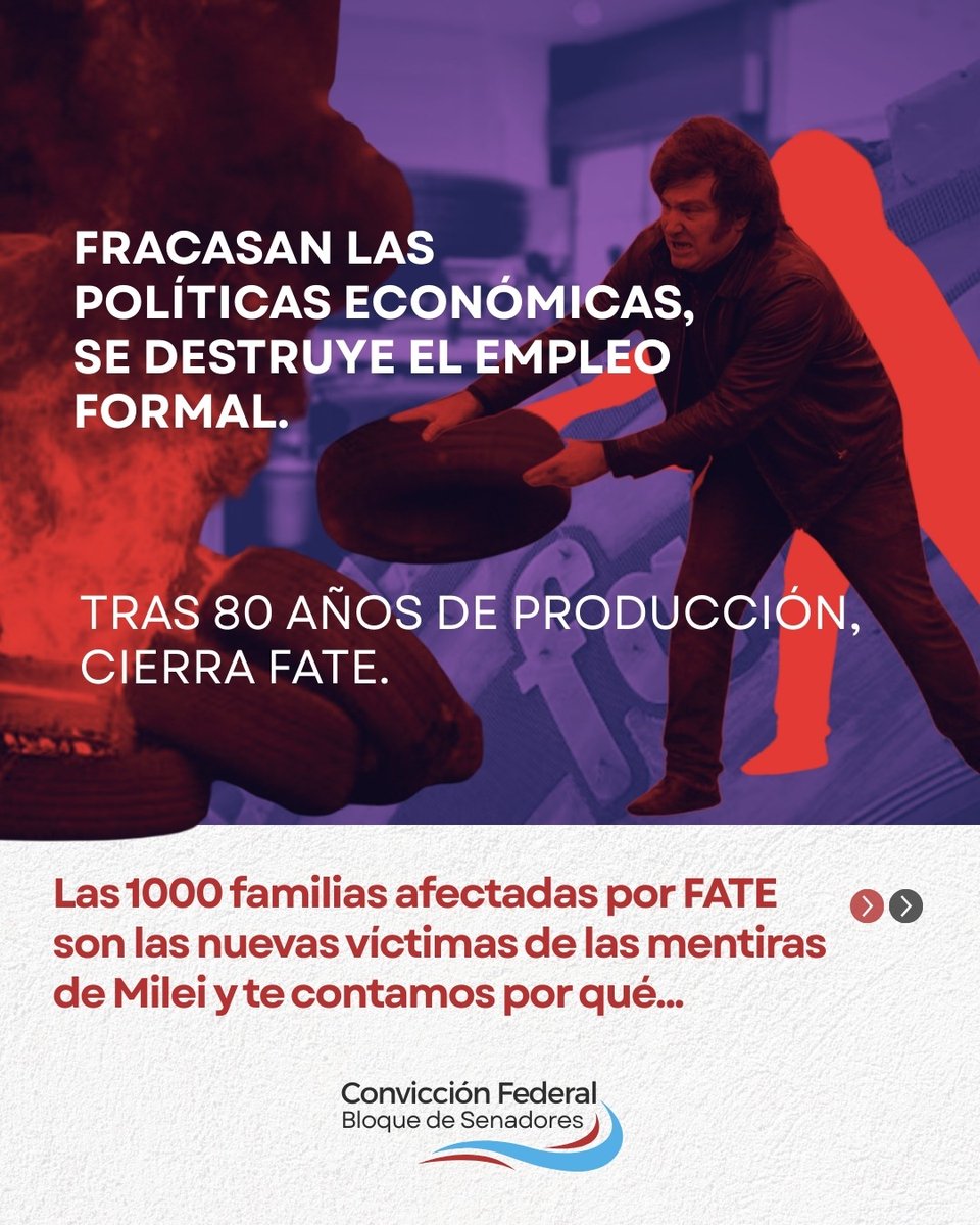 conviccionfed's tweet photo. FATE es hoy la verdadera cara de la industria #Argentina, ahogada por la política económica de vía libre a las importaciones, que aún pretende enmascarar el marketing libertario.

🗨Mirá nuestros argumentos en el debate que dimos en @SenadoArgentina 👇🏻

⬇️⬇️
(1/2) https://t.co/6qh8liJDo1