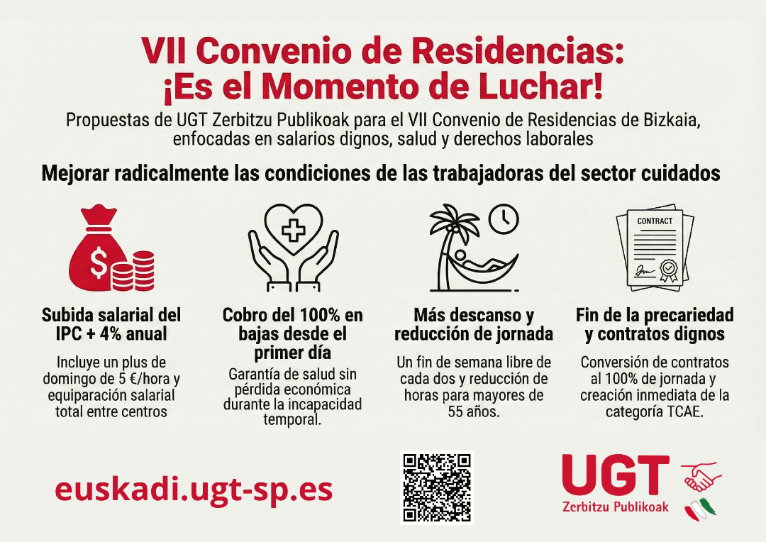 #UGTResidencias Desde UGT Zerbitzu Publikoak, presentamos nuestra plataforma para el VII Convenio de Residencias de Bizkaia. f.mtr.cool/sqpyzgkczz 👉 *Comparte* 💪: f.mtr.cool/icbfpbqtvc