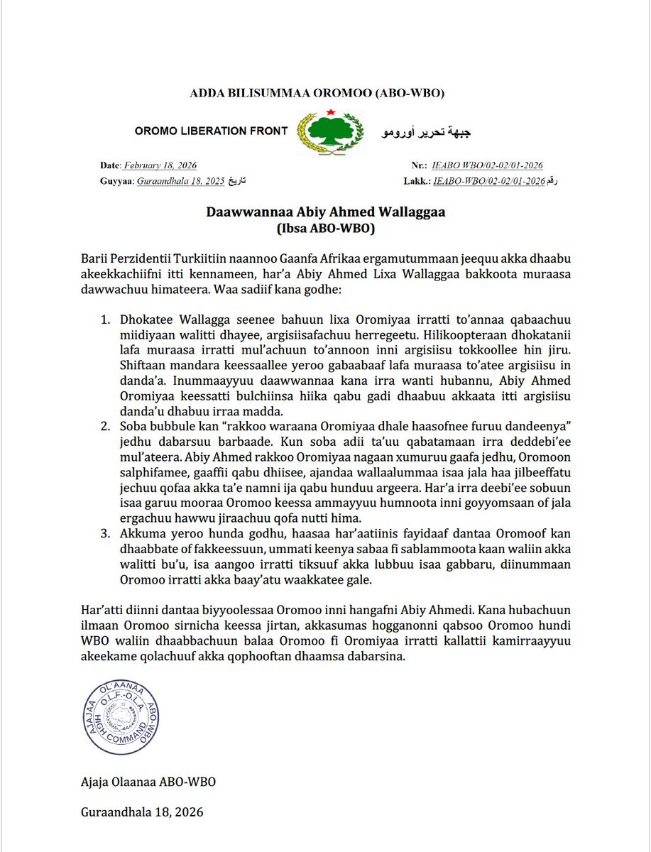 Oromo Liberation Army OLF-OLA tweet media