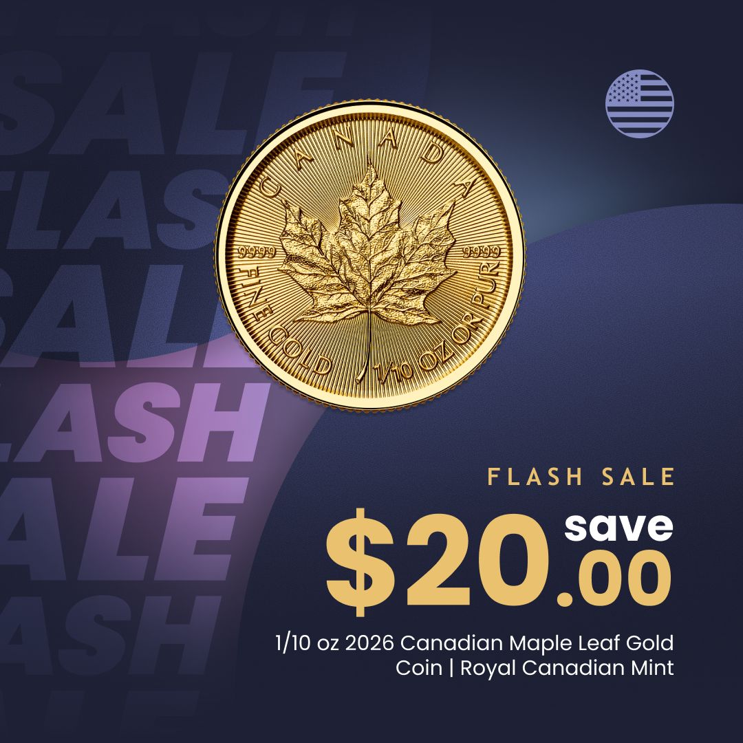 silvergoldbull's tweet image. Flash sale on the 1/10 oz 2026 Canadian Maple Leaf Gold Coin is on until 5 pm MT, or until quantities last! Get yours before we run out!
sgb.co/1-10-oz-2026-c…

#silvergoldbull #falshsale #goldmaple #goldbullion