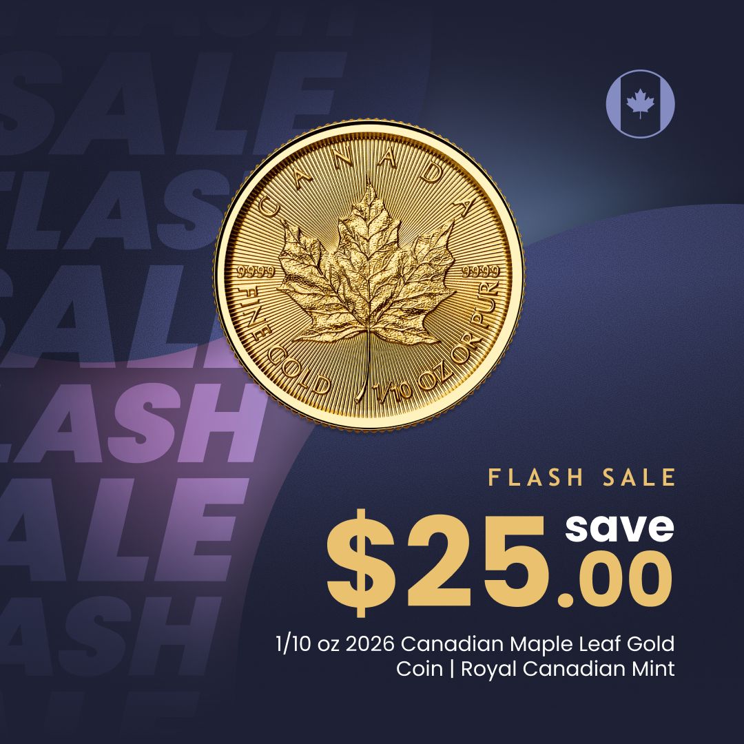 silvergoldbull's tweet image. Flash sale on the 1/10 oz 2026 Canadian Maple Leaf Gold Coin is on until 5 pm MT, or until quantities last! Get yours before we run out!
sgb.co/1-10-oz-2026-c…

#silvergoldbull #falshsale #goldmaple #goldbullion