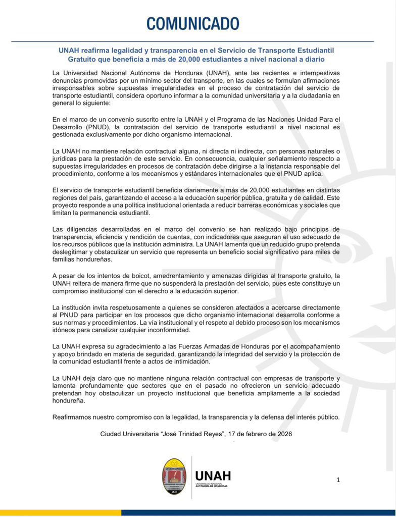 TVEShn's tweet image. #tvesteinforma | UNAH Reafirma compromiso con transparencia en transporte estudiantil gratuito.

#tves #noticias