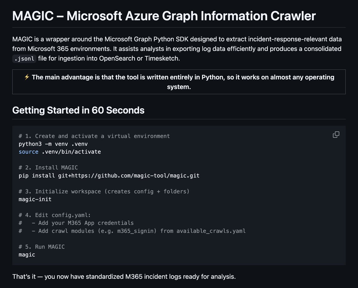 cyb3rops's tweet photo. MAGIC

a wrapper around the Microsoft Graph Python SDK, designed to download incident response-relevant data from M365 environments

#DFIR #M365

by Alexander Gödekel @ SVA 

https://t.co/mGvqN04O79 https://t.co/pM7MopWLkF