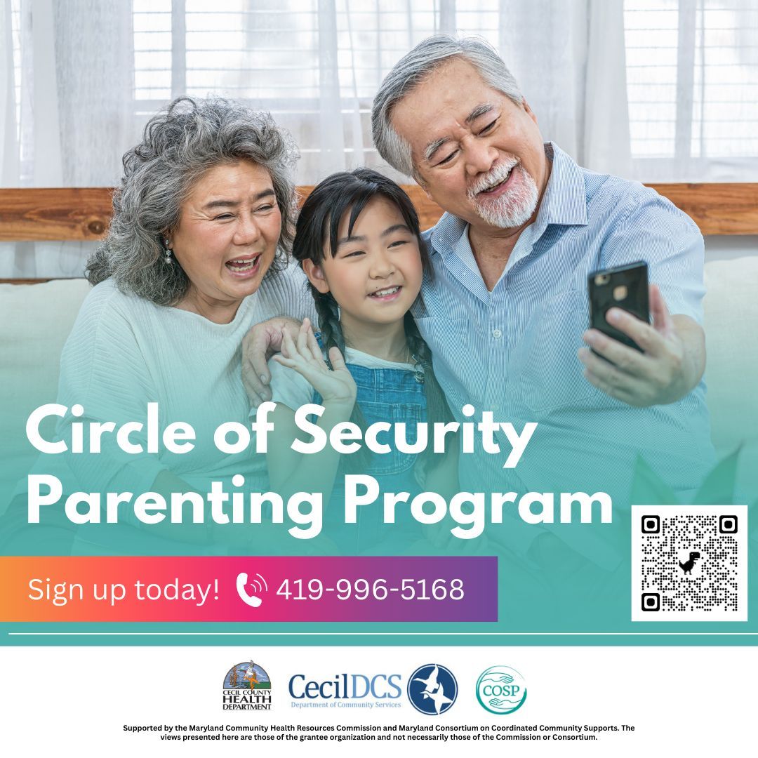 Boost your parenting confidence with Circle of Security Parenting Program support! 
The Circle of Security Parenting Program is for ALL care givers! 
Call 410-996-5168 to learn more about this FREE program.