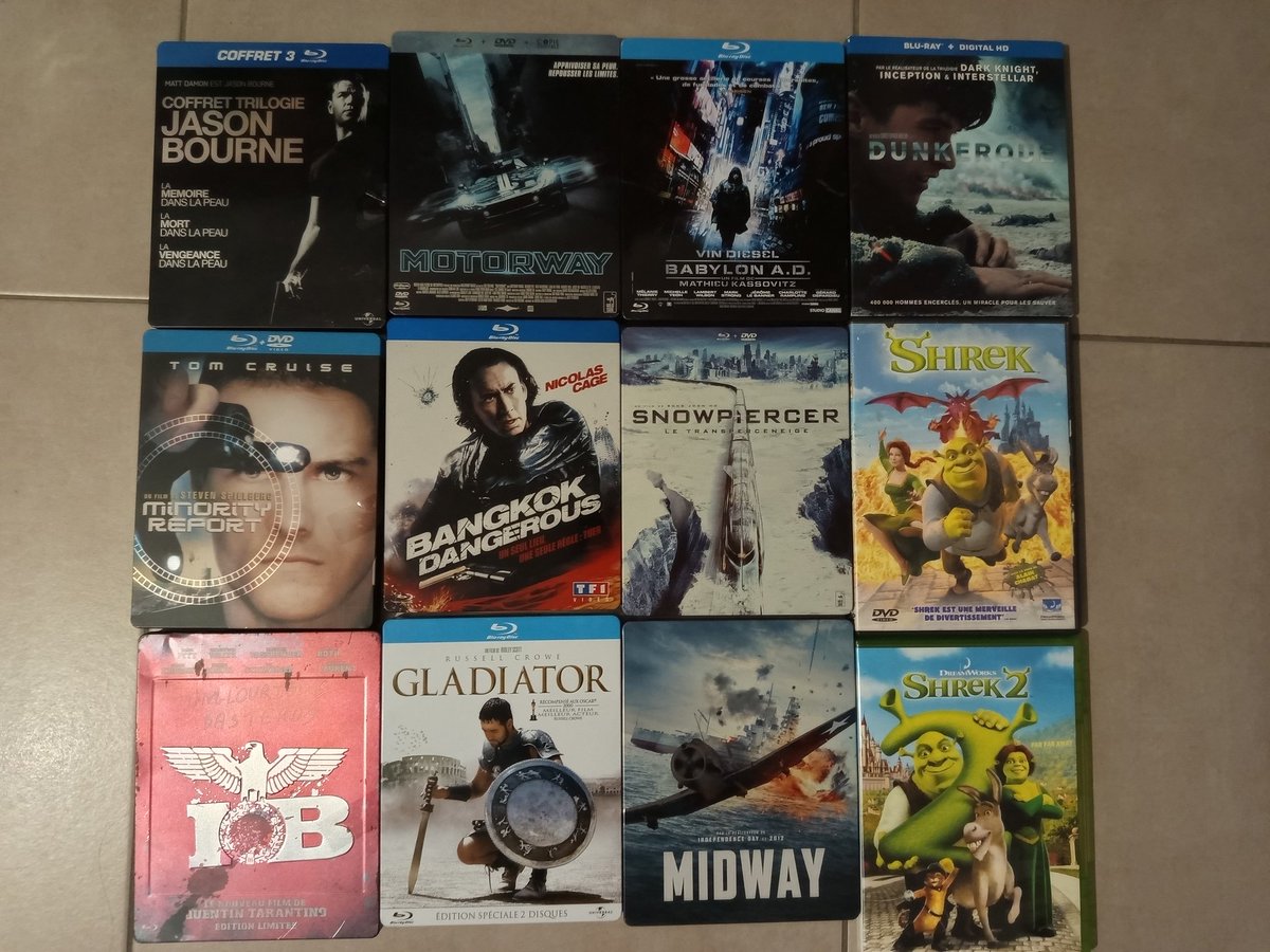 Nouveaux #BluRay avec plein d'éditions steelbook !!
Alors y'a des films que je voulais comme Inglorious Bastards, Gladiator, Minority Report, et le reste que je ne connais pas du tout ou de nom 😁
Les 2 Shrek DVD pour faire découvrir aux enfants aussi 😜
Moins de 30€ le tout 😁