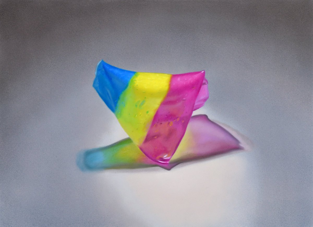 絵の具で作ったモチーフを描いた油彩。