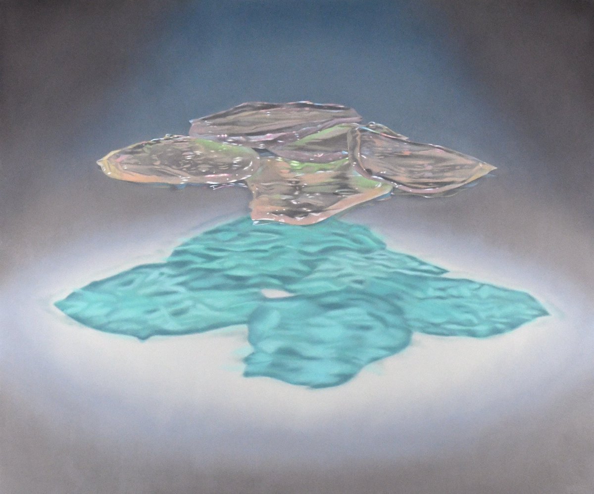 絵の具で作ったモチーフを描いた油彩。