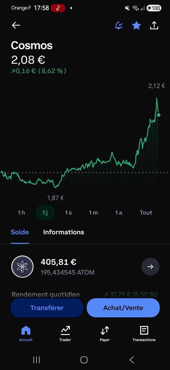 conseilsdencule's tweet photo. J'avais acheté 394€ de Cosmos ; il est monté et comme par hasard lorsque je veux le destaker, lr systéme m'en empêche .... 
Qqn sait comment résoudre ça ??
#Cosmos #CryptoTrading #bitcoin https://t.co/x5zRWToI39