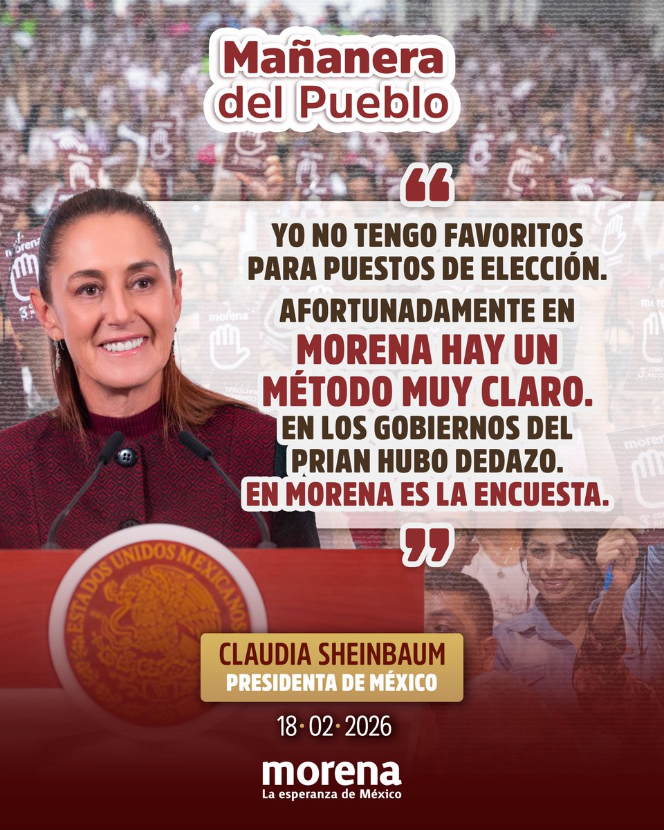 PartidoMorenaMx's tweet photo. Como afirmó la Presidenta en la mañanera, en Morena quien elige y seguirá eligiendo, es el pueblo. https://t.co/drIeBg1DFW