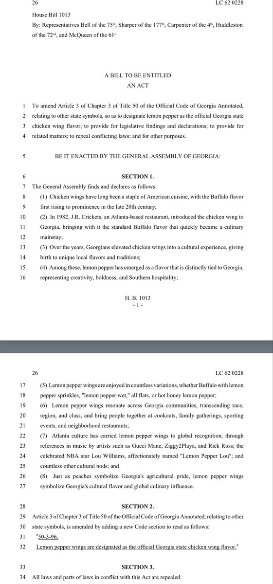 UPDATE: Lemon Pepper Wings Bill

Ahead of today’s hearing on his bill to make lemon pepper the official Georgia state chicken wing flavor, Representative Eric Bell has brought wings to a room off the Georgia House floor. #gapol

More about House Bill 1013: bit.ly/3MxnAWg