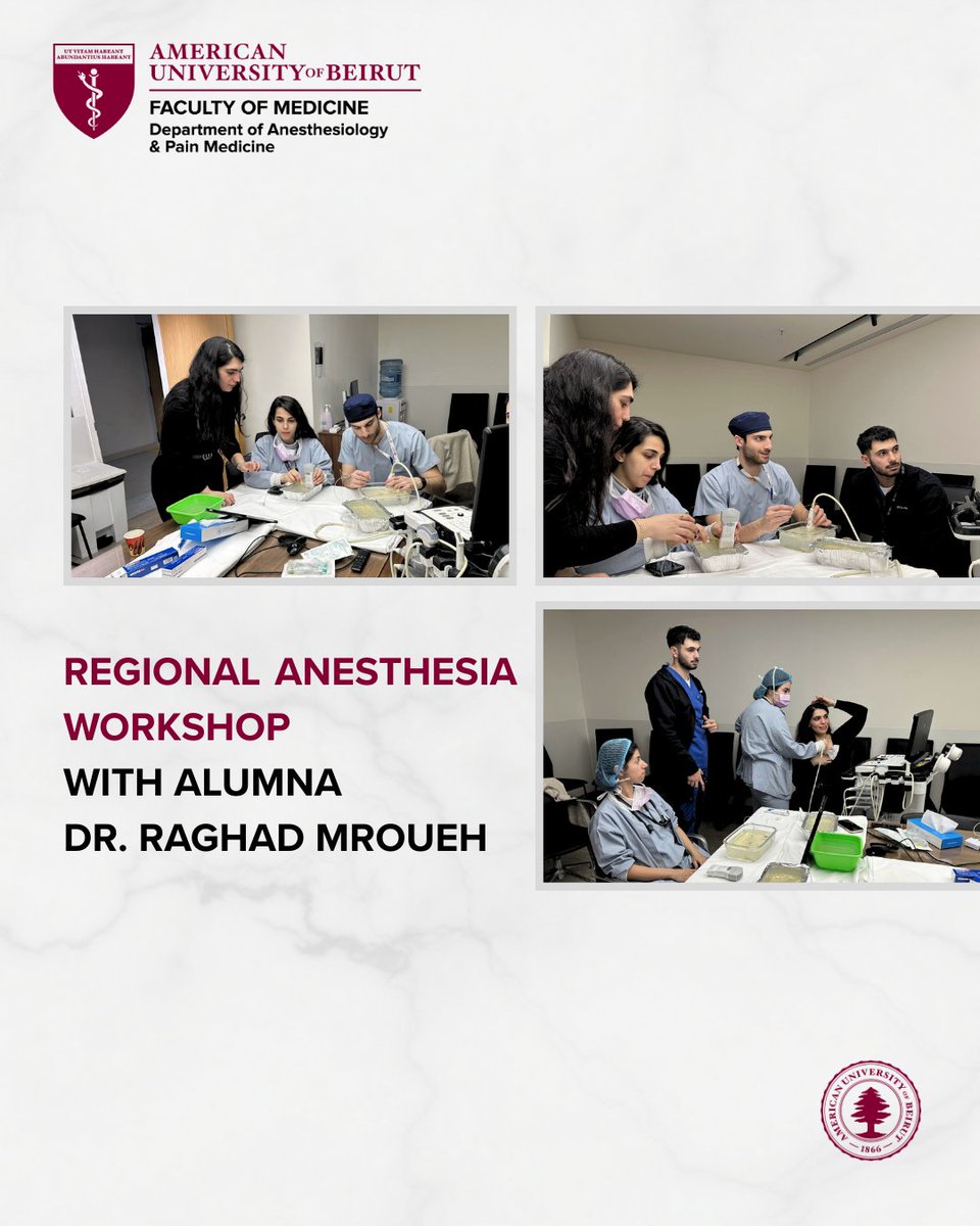 AUB_Anesthesia's tweet photo. We were delighted to welcome back our alumna, Dr. Raghad Mroueh, who led an educational Regional Anesthesia Workshop for our residents. 

A heartfelt thank you to Dr. Raghad for sharing her expertise and for her commitment to giving back and shaping the future of our residents. https://t.co/bBjXJkBsrv