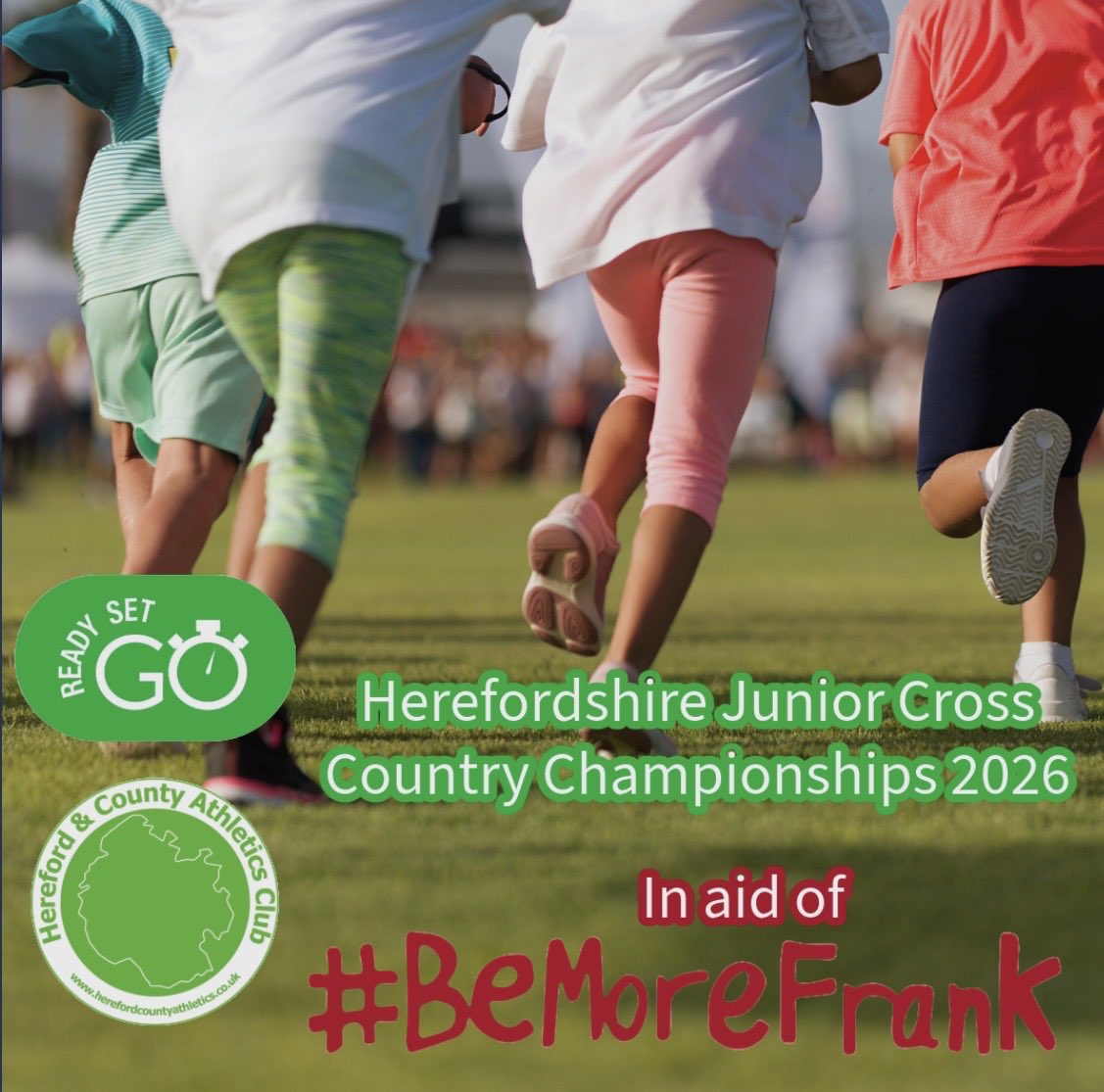 Once again we are incredibly proud to present: 
Herefordshire Junior Cross Country Championships 
with all proceeds going to Be More Frank ❤️

📆 Sunday 15th March 2026
📍 Hereford Leisure Centre 

For all the information please visit: 
readysetgotiming.co.uk/events