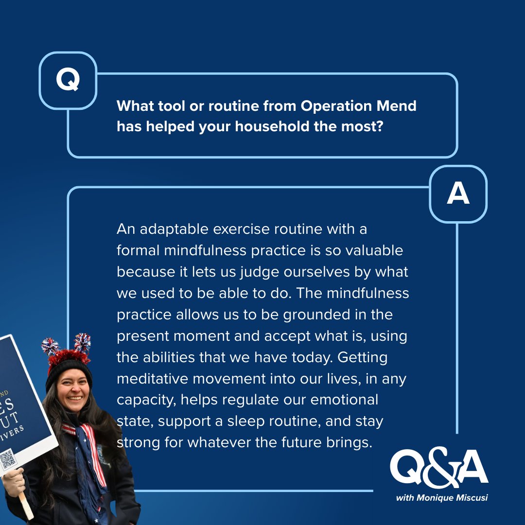 Operation_Mend's tweet photo. Caregivers aren’t on the sidelines, they’re part of the healing.

For Monique, being included meant learning how to support her Warrior and care for herself, building routines that helped their household feel more grounded and connected. 

#OperationMend #Veterans #Caregivers https://t.co/uJxbg1n6sp