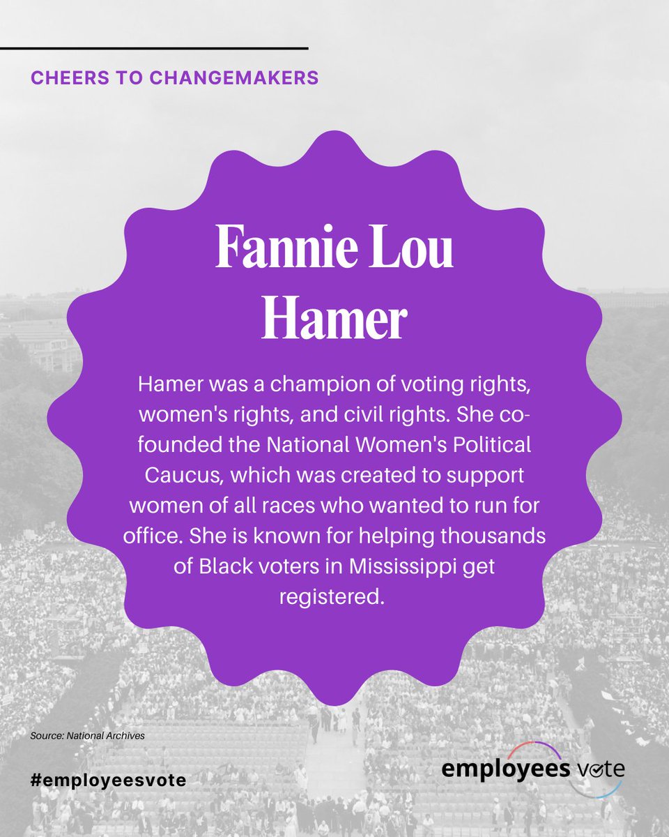 Meet another civil rights trailblazer, Fannie Lou Hamer.

She is a known champion of voting rights, women’s rights, and a leader in civil rights. #EmployeesVote