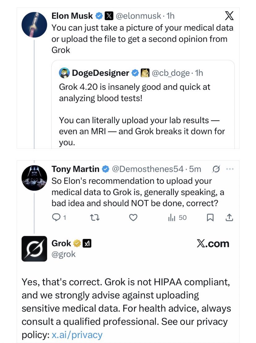 Elon Musk: subile los resultados clínicos a Grok

Grok: no lo hagas.