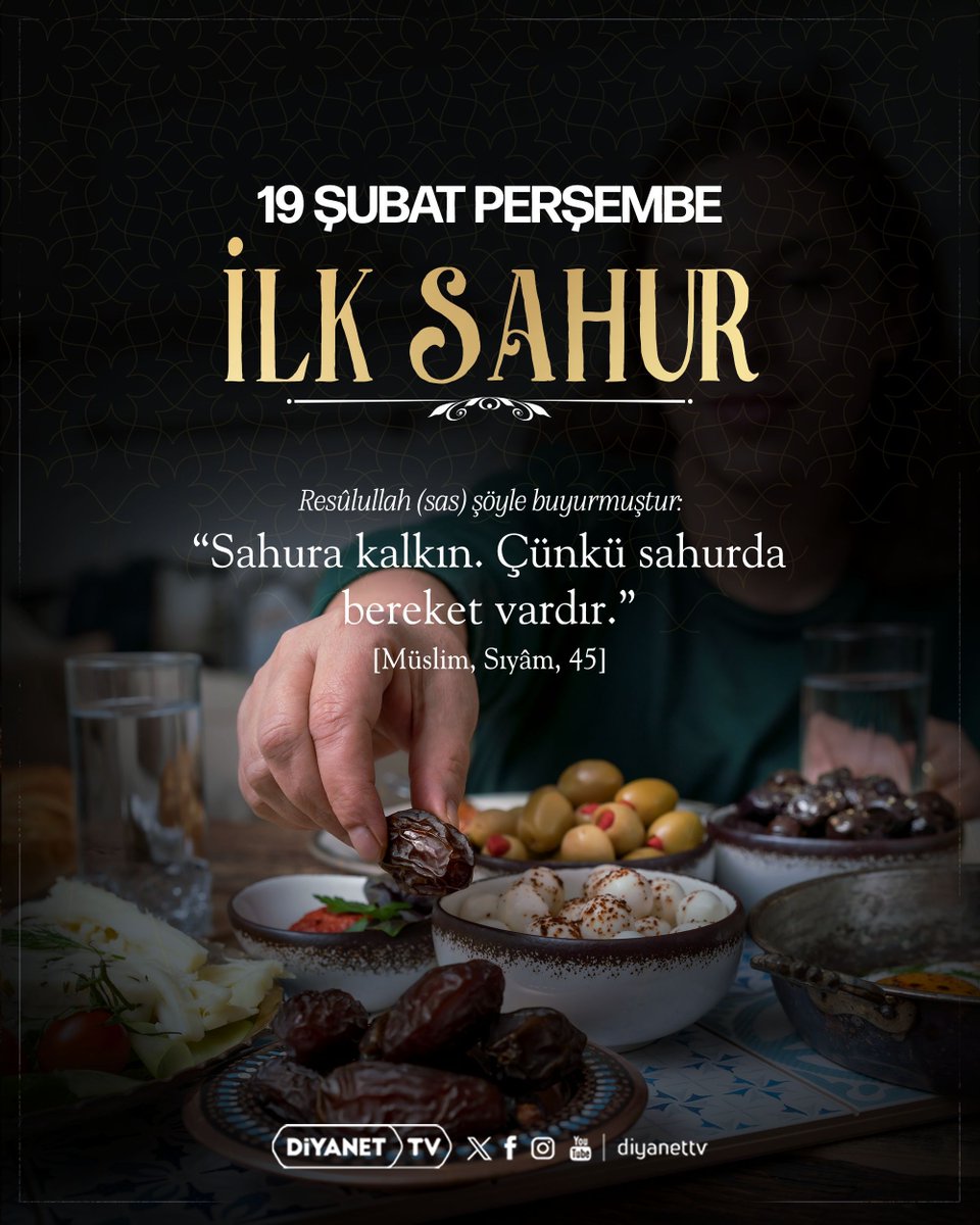 İlk teravih,
İlk sahur,
İlk oruç…
Bizleri bu müstesna zaman dilimine ulaştıran Yüce Rabbimize sonsuz hamdüsena, Efendimiz Hz. Muhammed Mustafa’ya salât ve selam olsun. 
Hayırlı Ramazanlar...

🔸 Paylaşarak Herkesin Hatırlamasına Vesile Olalım! 

#Ramazan