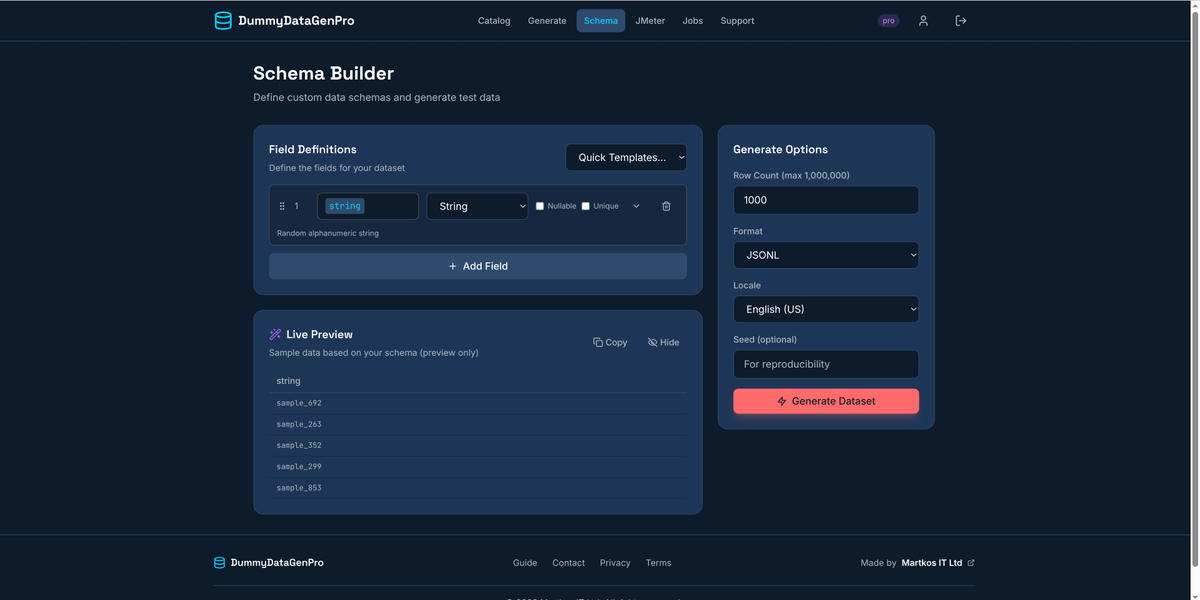 MartkosIT's tweet photo. Built a test data generator that actually scales.

→ Pre-built datasets · CSV, JSONL, Parquet 
→ Up to 10M rows · Multiple locales 
→ Custom data generation when templates aren't enough👇 https://t.co/EWLSM2bQR8