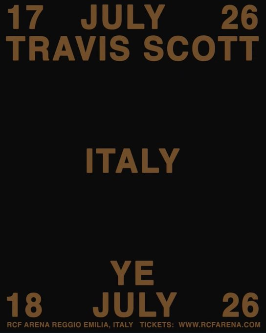 AstroMagazine_'s tweet photo. Kanye West &amp; Travis Scott performeront en back-to-back cet été en Italie.

📆: 17 et 18 juillet 

À l'occasion du "HELLWATT FESTIVAL", les 2 artistes seront présent ! https://t.co/ELfLK0z4Xs
