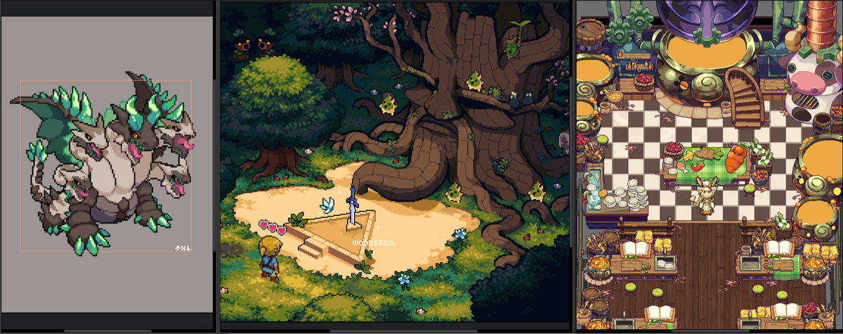 Three pieces to get to know me ✨💚 #pixelart #gamedev