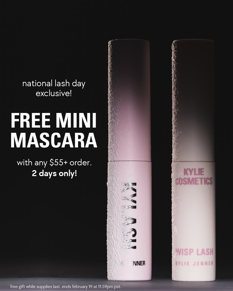 2 DAYS ONLY! celebrate national lash day with a FREE mini mascara with any $55+ order now on kyliecosmetics.com 🖤