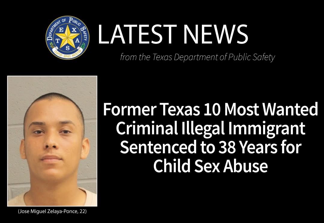 TxDPSNorth's tweet photo. Former Texas 10 Most Wanted Criminal Illegal Immigrant Jose Miguel Zelaya-Ponce, 22, will spend the next 38 YEARS IN PRISON after being found GUILTY in Harris Co. on enhanced charges of continuous sexual assault of a child.

 To learn more click here: https://t.co/C4yWLwZUDy. https://t.co/VTsLfKR5k0