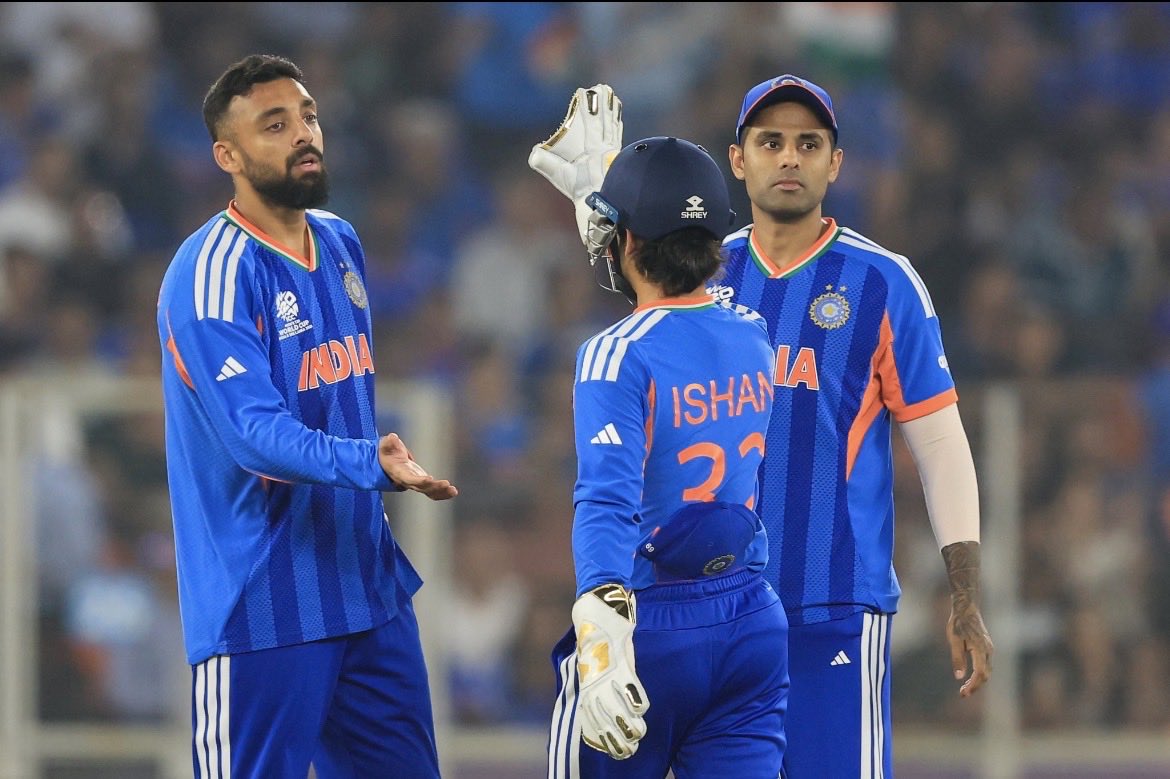 EVDecodeX's tweet photo. 🇮🇳 Team India dominating the group stage! Wins over USA, Namibia, Pakistan & Netherlands—pure fire 🔥 All the best to Suryakumar Yadav Army for Super 8! 💪 #T20WorldCup2026 #INDvsALL #MenInBlue https://t.co/6zLdnAfQIN