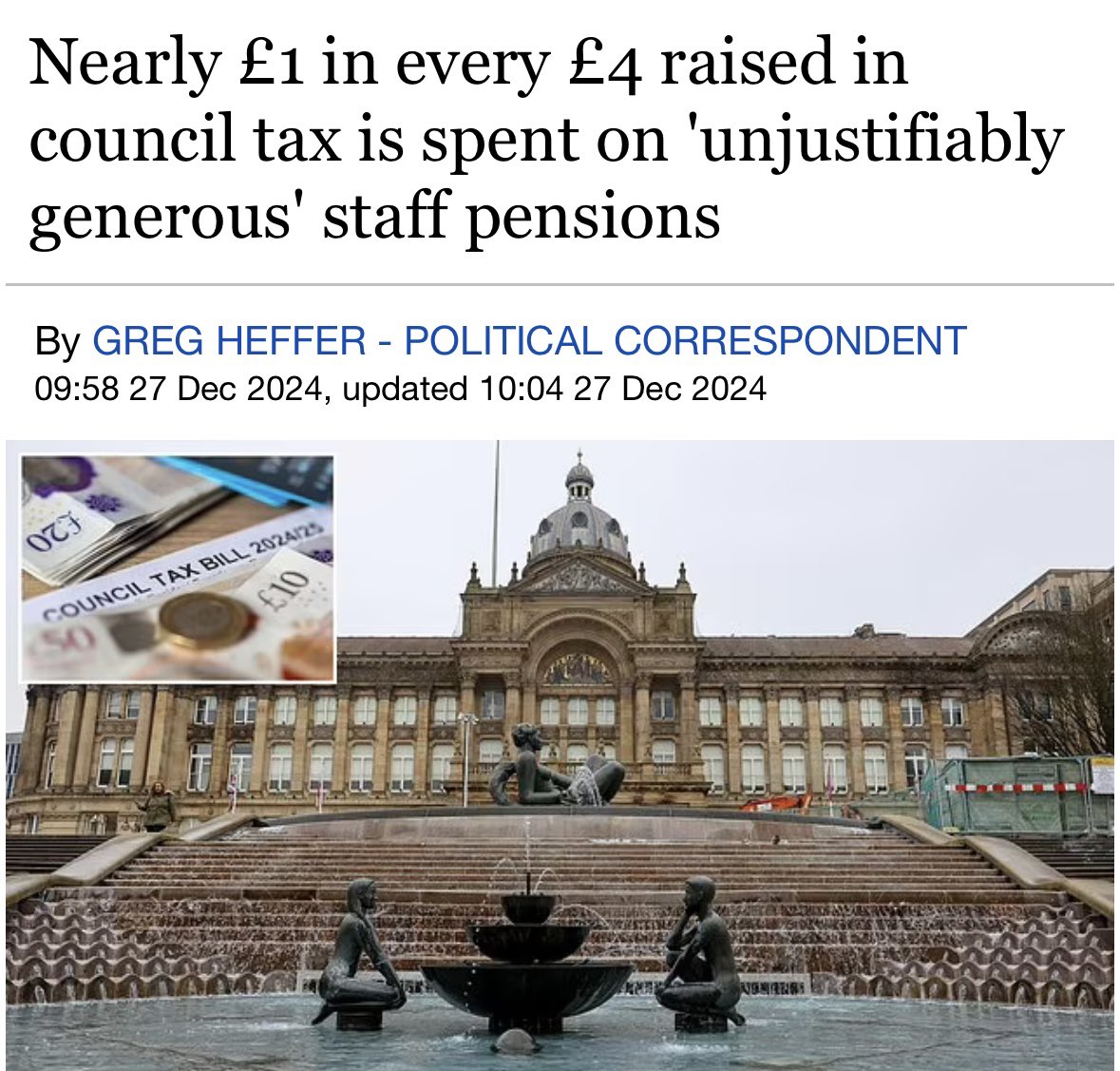 JamesMelville's tweet photo. Streets covered in litter.
Pavements covered in weeds.
Rubbish bins aren’t emptied.
Road signs covered in dirt. 
Roads full of potholes.
Road drains blocked.

Yet…

£1 in every £4 raised in council tax is spent on local council staff pensions… https://t.co/T1ODrFUVuD