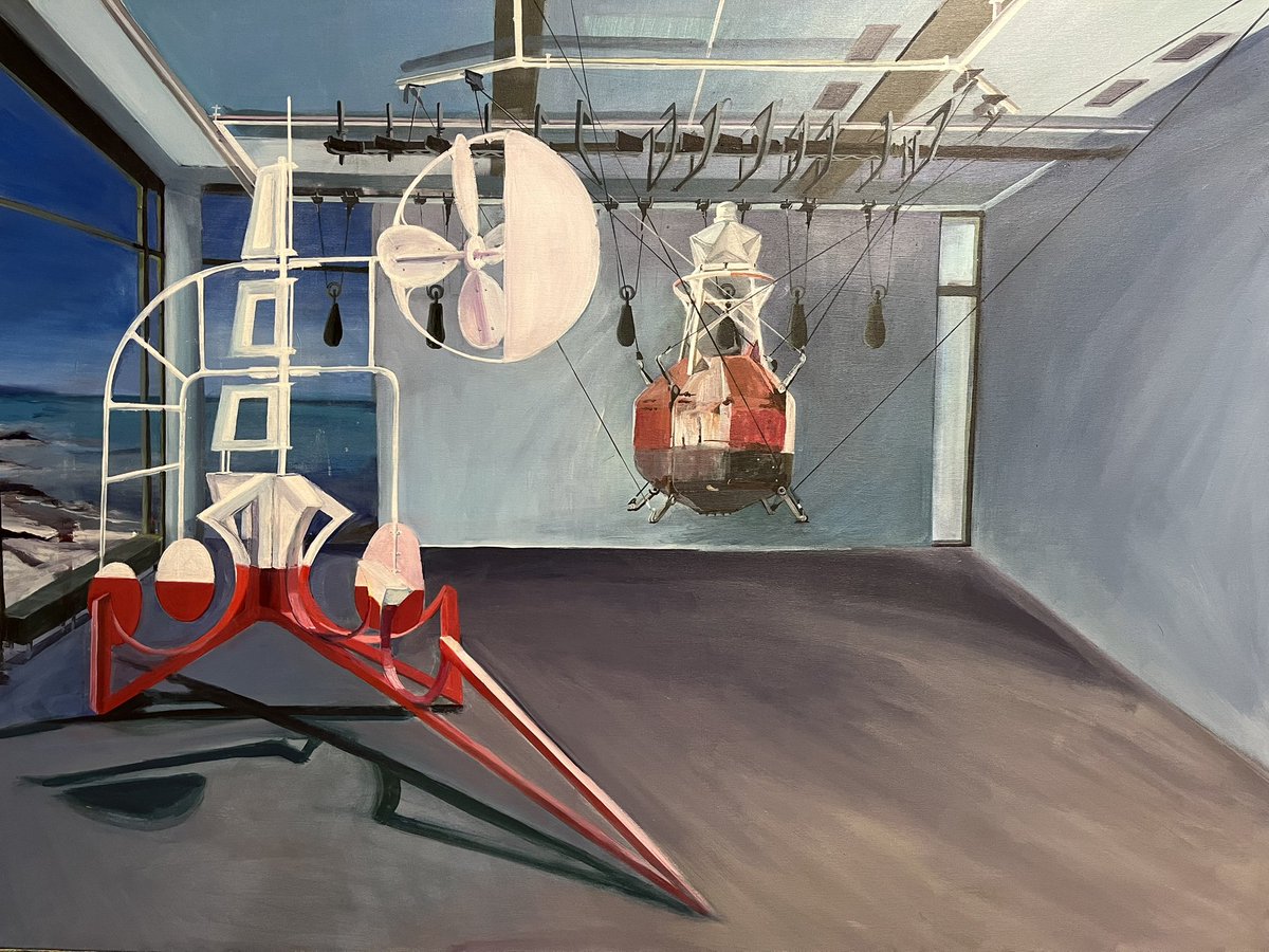 pascalberger691's tweet photo. Présentation d’une nouvelle peinture, acrylique sur toile 130 cm/97 cm, 2026.
Deux points de réalité, une de mes sculptures de la série « navigation » 1996 en dialogue avec le magnifique, travail de Julius von Bismarck, bouée de balisage en lévitation dans l’air. https://t.co/JD3WulCOAq