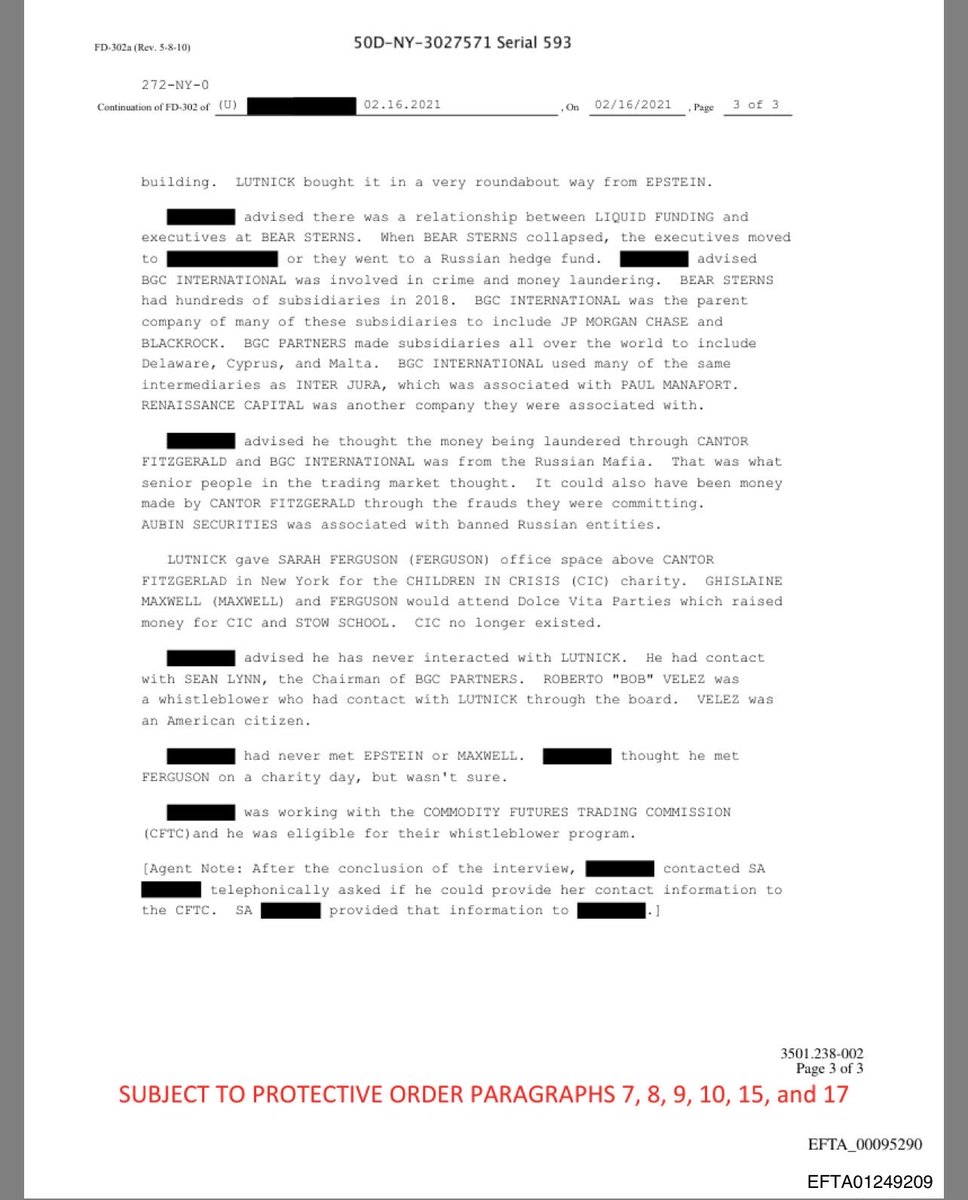 FBI witness says Lutnick orchestrated massive fraud at Cantor Fitzgerald, laundered money for the Russian mafia, and bought the house next door to Jeffrey Epstein from him for $10