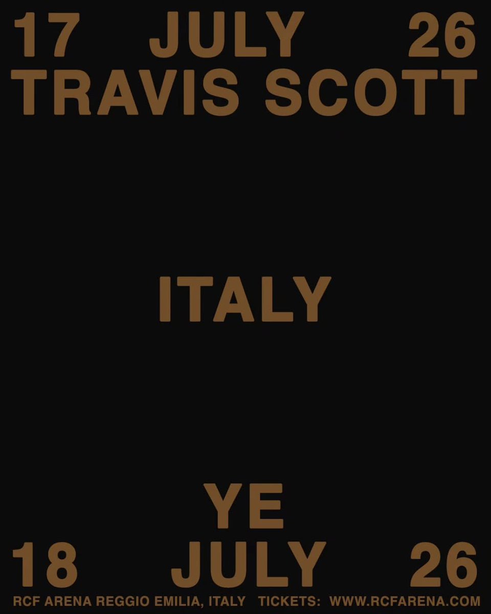 TRAVISONTOUR's tweet photo. TRAVIS SCOTT @ HELLWAT FESTIVAL IN ITALY

FRIDAY, JULY 17TH 🇮🇹 https://t.co/rgDZKaON5l