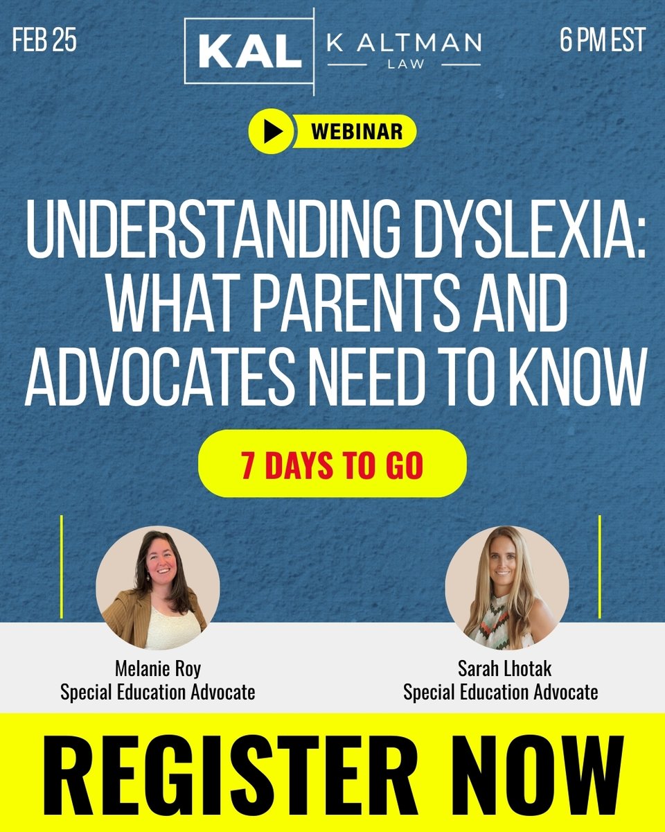 KeithAltman9's tweet photo. 7 days to go: Understanding Dyslexia — what parents &amp; advocates need to know (Feb 25, 6 PM EST)
We’ll cover signs, what a strong evaluation should include, &amp; supports/accommodations that actually help &amp; how to advocate in meetings &amp; in writing

Register: https://t.co/2RZzshiraQ https://t.co/UB45pAGjLm