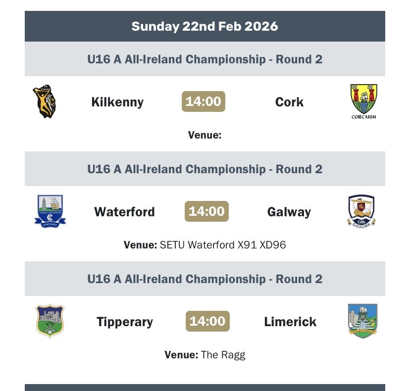 deisecamogie's tweet image. Our U16A team will host Galway this Sunday Feb 22nd SETU Arena throw in 2pm. 
#supermacs 
#dungarvantransport 
#Concast
