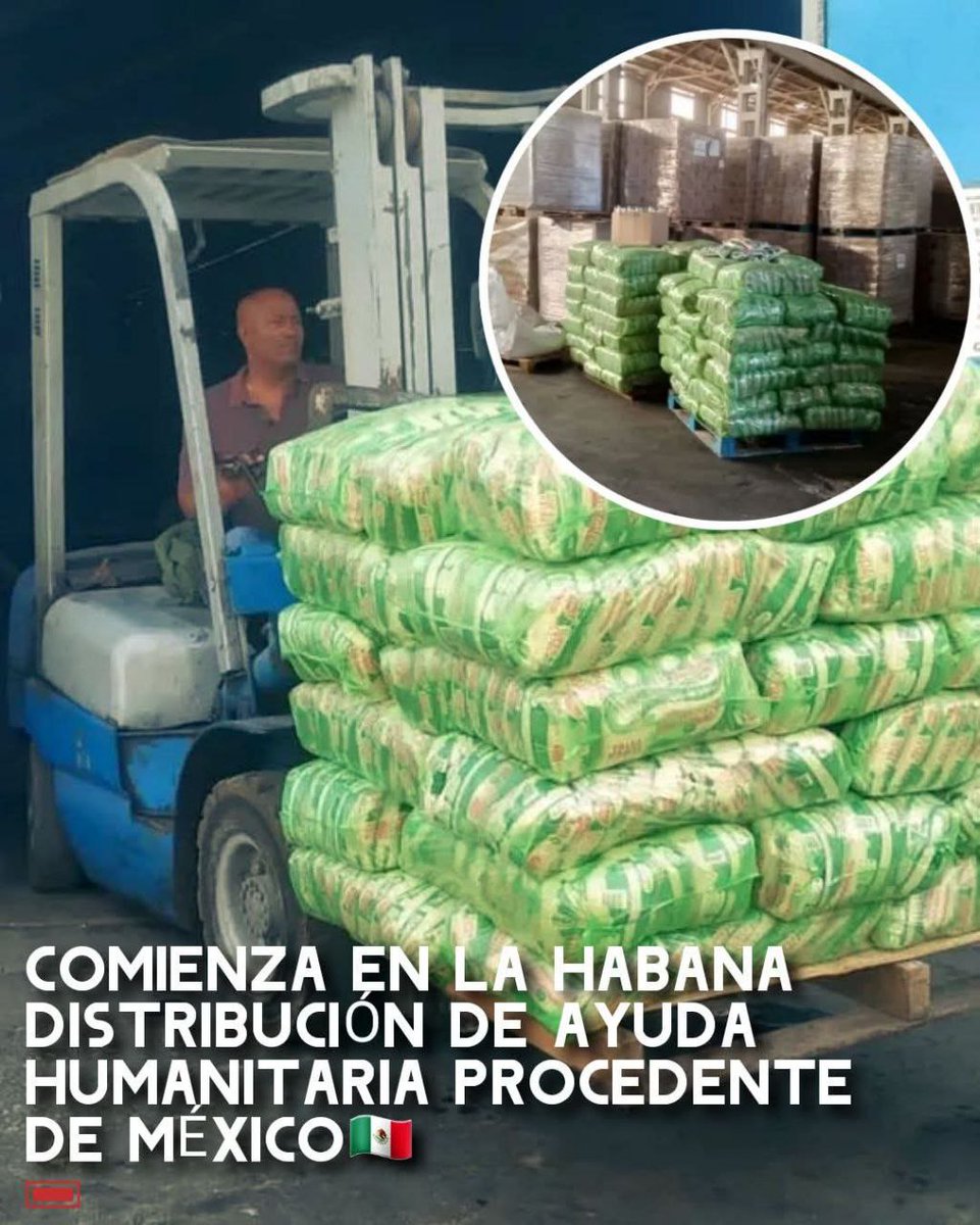 🚛🇨🇺🇲🇽 |El Ministerio de Comercio Interior informó que ya inició la distribución de la ayuda solidaria enviada por el gobierno de #México, con entregas que comenzaron en #LaHabana y se extenderán hacia las provincias de Artemisa y Mayabeque.
#TumbaElBloqueo #CubaEstáFirme